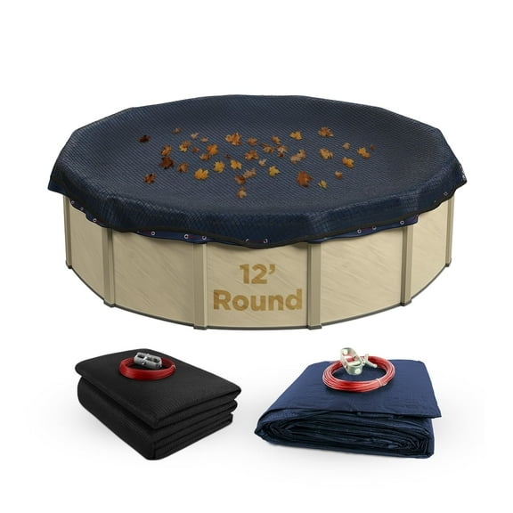 Buffalo Blizzard Round Pool Economy Blue/Black Winter Cover with Leaf Net, 12'