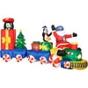 Airblown Inflatable Santa Train with spinning penguin & penguin popping out from gift box