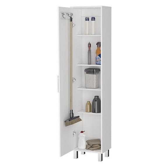 Knubmt Storage Cabinet with 5 Shelves and Handle, Wood Pantry Storage Cabinet for Home, Kitchen, Living Room, White