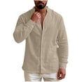 thumbnail image 5 of Tdoqot Mens Linen Shirts Long Sleeve- Button Down V-Neck Casual Summer Beach Shirts Khaki Size L, 5 of 9