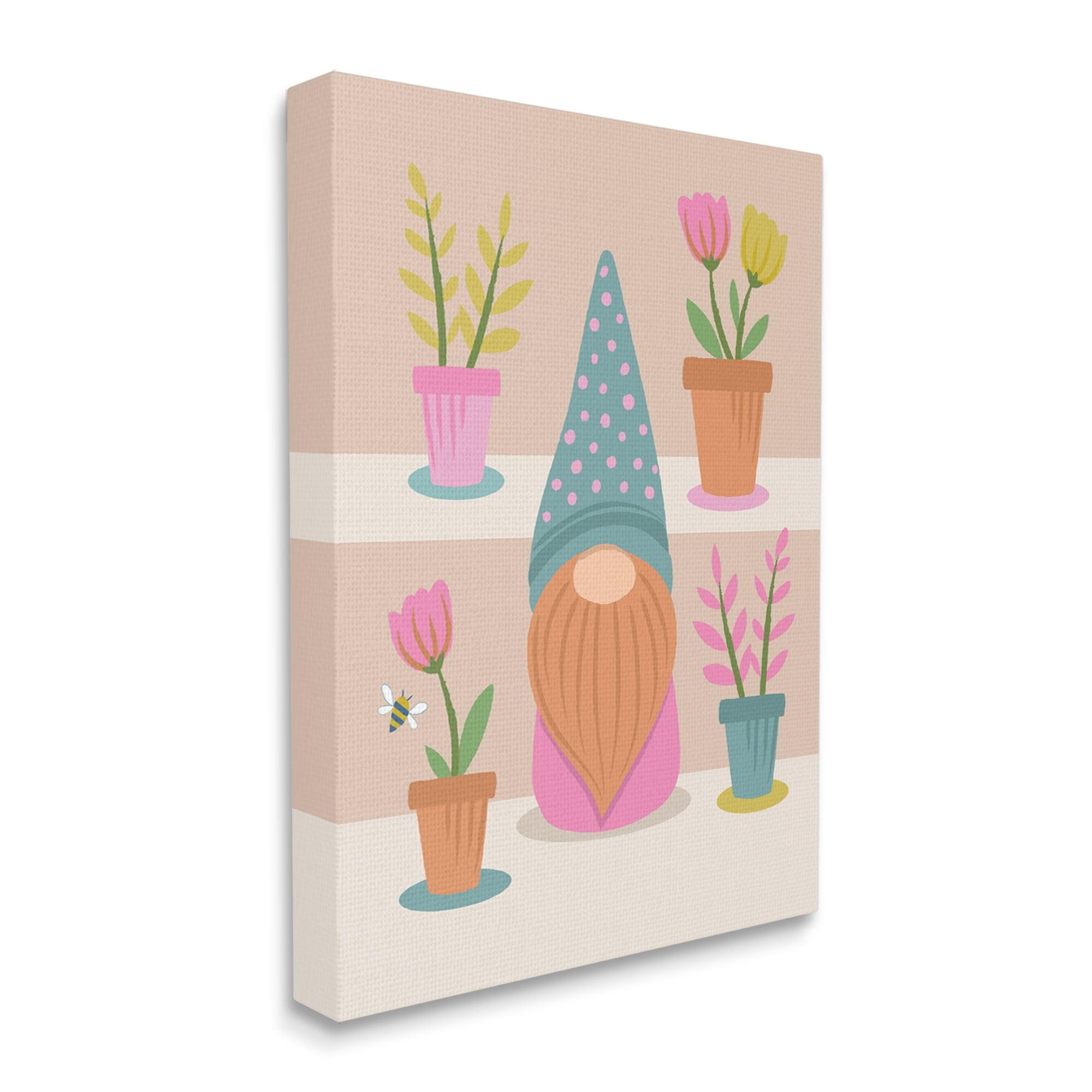 Stupell Industries Patterned Garden Gnome Flower Pots Honey Bee Canvas Wall Art, 24 x 30, Design by Lisa Perry Whitebutton