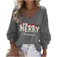 thumbnail image 2 of HOMBOM Tops for Women Christmas Western V Neck Plus Size Gray Christmas Tree Waffle Womens Blouses Xmas, 2 of 3