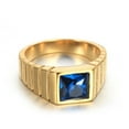 thumbnail image 3 of PAMTIER Men's Stainless Steel Gold Plated Minimalism Jewelry Square Blue Gemstone Wedding Ring European and American Style Size 13, 3 of 5