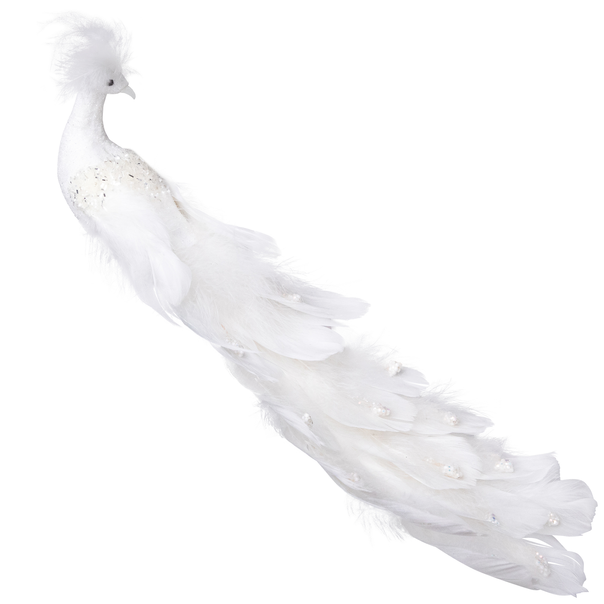 Glittered Peacock Clip-on Christmas Ornament - 14" - White