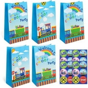 Haooryx 24Pcs Train Party Favor Paper Bags with Stickers, CHOO CHOO Train Party Goodie Gift Bags Railroad Candy Treat Bags for Kids Chugga Chugga Steam Train Themed Birthday Party Baby Shower Supplies