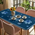 thumbnail image 3 of Navy Blue Snowflake Table Cloths for 5 Foot Rectangle Tables, Christmas Winter Vintage Stripes Patio Waterproof Elastic Fitted Tablecloths, Washable Rectangular Table Cover for Camping, 3 of 8