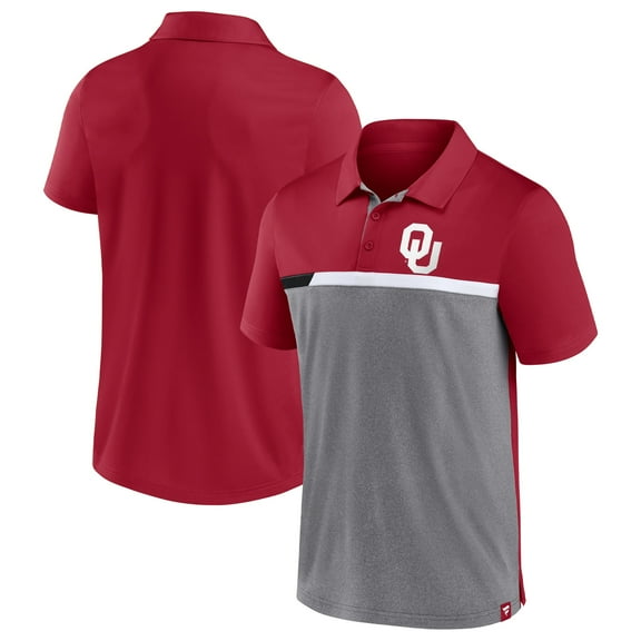 Men's Fanatics Crimson/Heathered Gray Oklahoma Sooners Split Block Color Block Polo