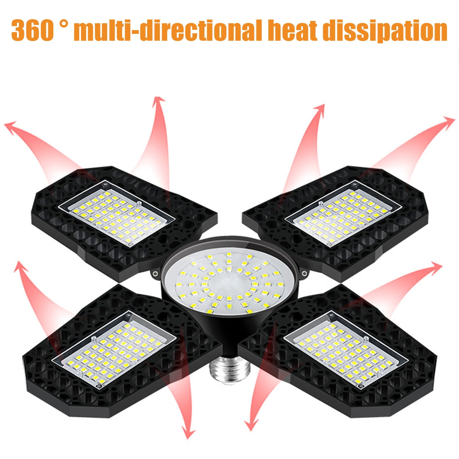 LED Garage Light With 6 Adjustable Panels for 360-Degree Coverage, 12000LM Super Bright E27 Screw-in Shop Light for Workshop Basement