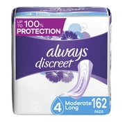 Always Discreet Incontinence Pads, Moderate Absorbency, Long Length, 162 CT