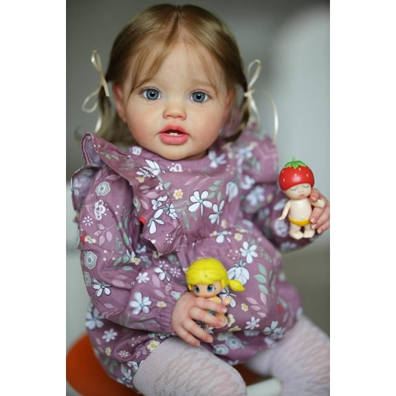 iCradle Lovely Lifelike Toddler Dolls Girl 24 Inch Adorable Babies Realistic Toddler Handmade Cloth Body Brown Hair with Blue Eyes