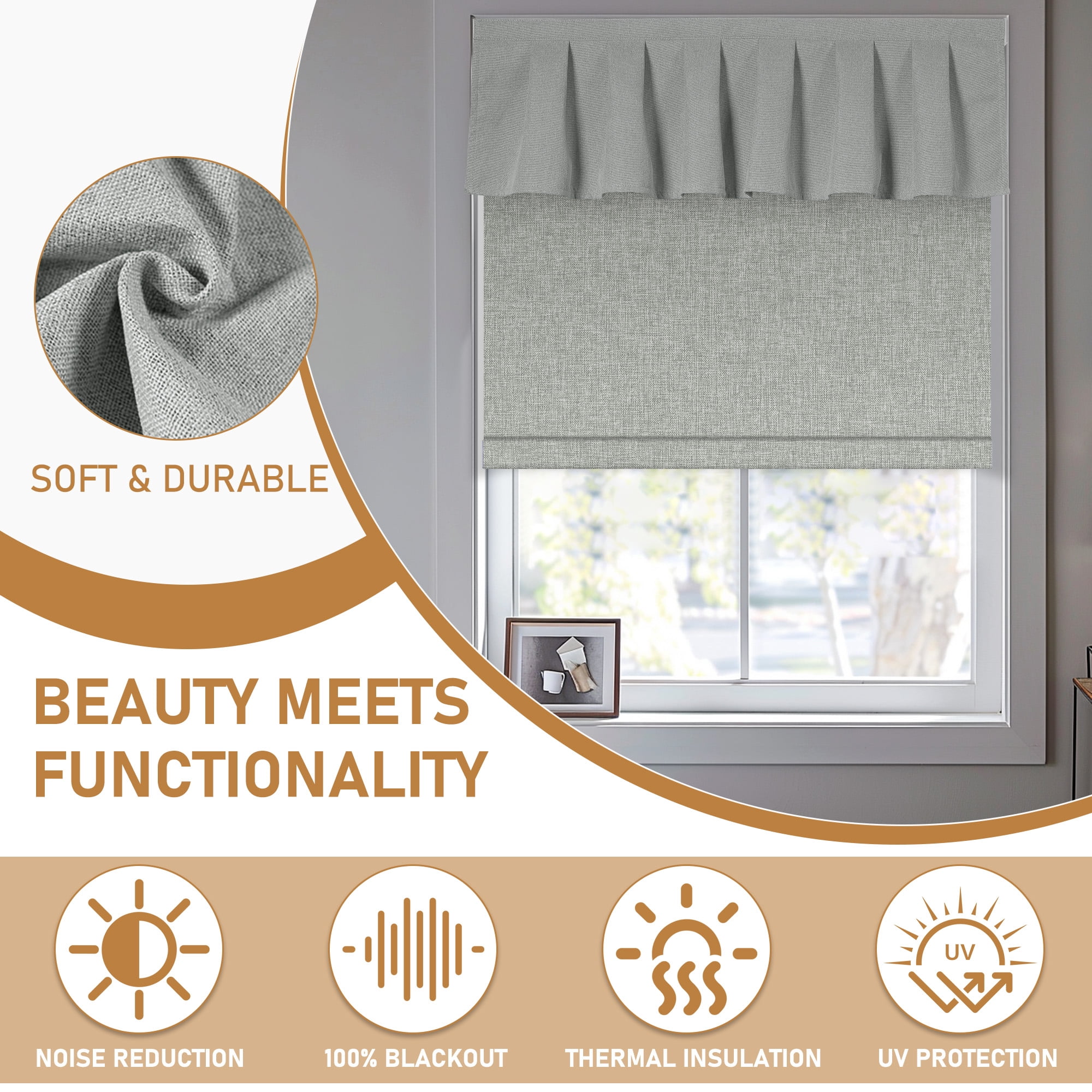 BERISSA No Drill Blinds for Indoor Windows, Blackout Roller Shade With Valance, Room Darkening Noise Reduction Thermal Insulation Roller Blinds for Office and Home,Easy to Install,46"W X 48"H,Gray