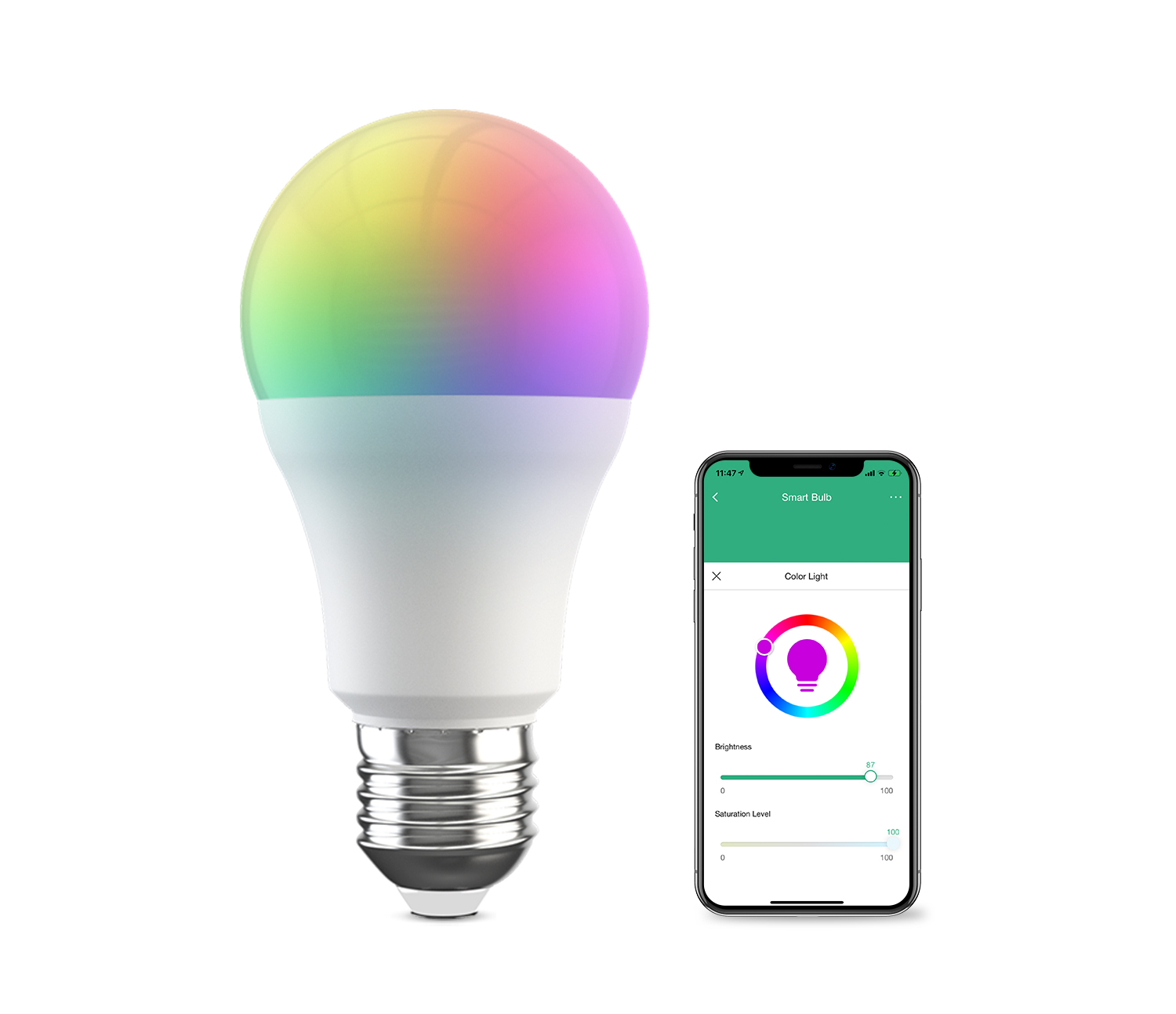 BroadLink Smart Bulb, 10W RGB Dimmable Wi-Fi LED Smart Light Bulbs Color Changing A19 800lm, Works with Google Home, Siri and IFTTT, No Hub Required (1-Pack)