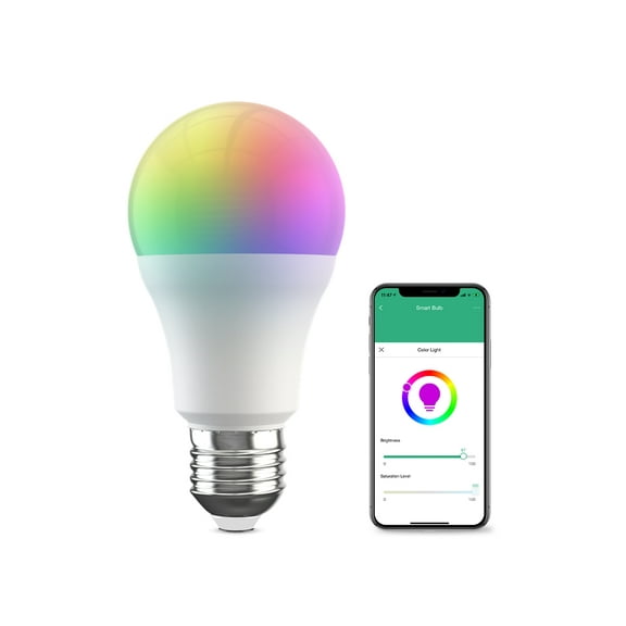 BroadLink Smart Bulb, 10W RGB Dimmable Wi-Fi LED Smart Light Bulbs Color Changing A19 800lm, Works with Google Home, Siri and IFTTT, No Hub Required (1-Pack)