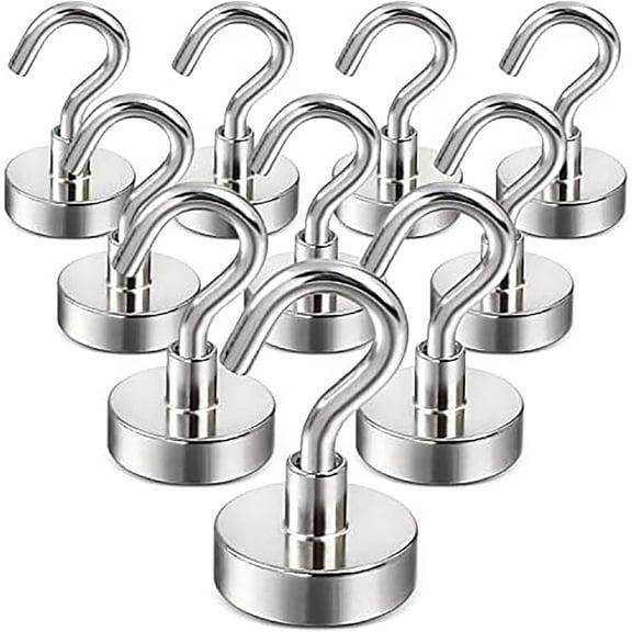 Magnetic Hooks, 50lbs Heavy Duty Rare Earth Magnets with Hook Strong Corrosion Protection Facilitate Hook 10 Pack, Extra Strong Cruise Hook for Hanging, Magnetic Hanger for Cabins, Grill