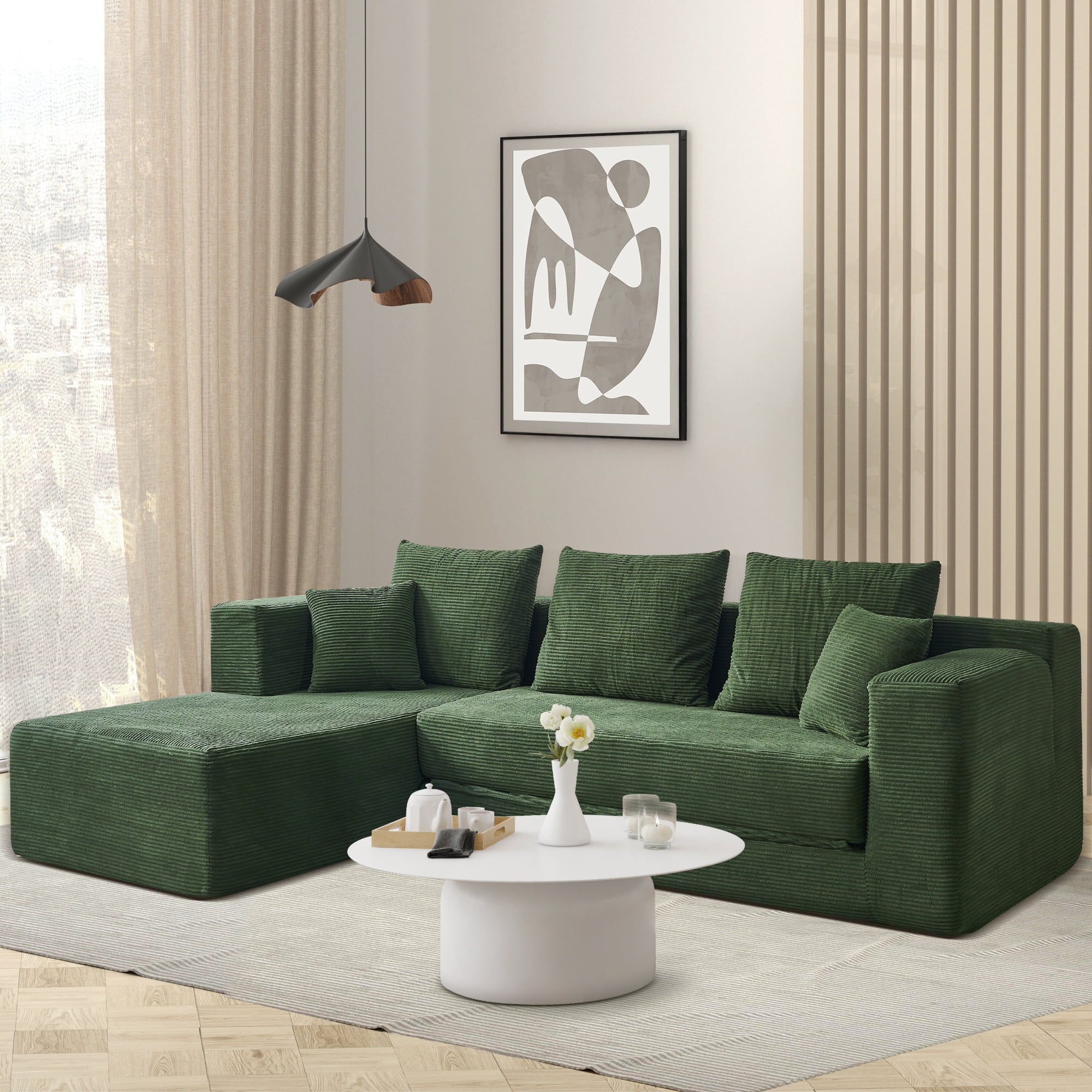 106.5” Sectional Sofa, YINIX 3 Seater L-Shaped Sofa with Chaise for Living Room, Green
