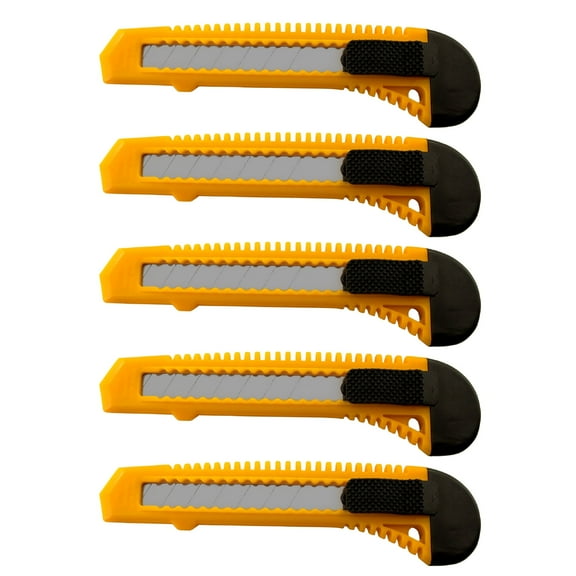 Retractable Utility Knife - 5 Pack 6 Inch Manual-Lock Snap off Blade, Large Size Plastic Body  8 Points Snap Blade -Heavy Duty Stainless Steel Blade - By MotoProducts