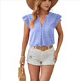 thumbnail image 2 of Blusa de Mujer con Cuello en V y Mangas con Volantes, Holgada, Elegante, Informal, , de Verano, Azul , XXL, 2 of 10