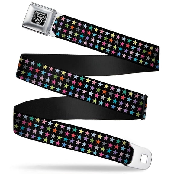 Buckle-Down Belt, Seatbelt Buckle Belt, Mini Stars Black Multi Color, 30 to 44 Inches