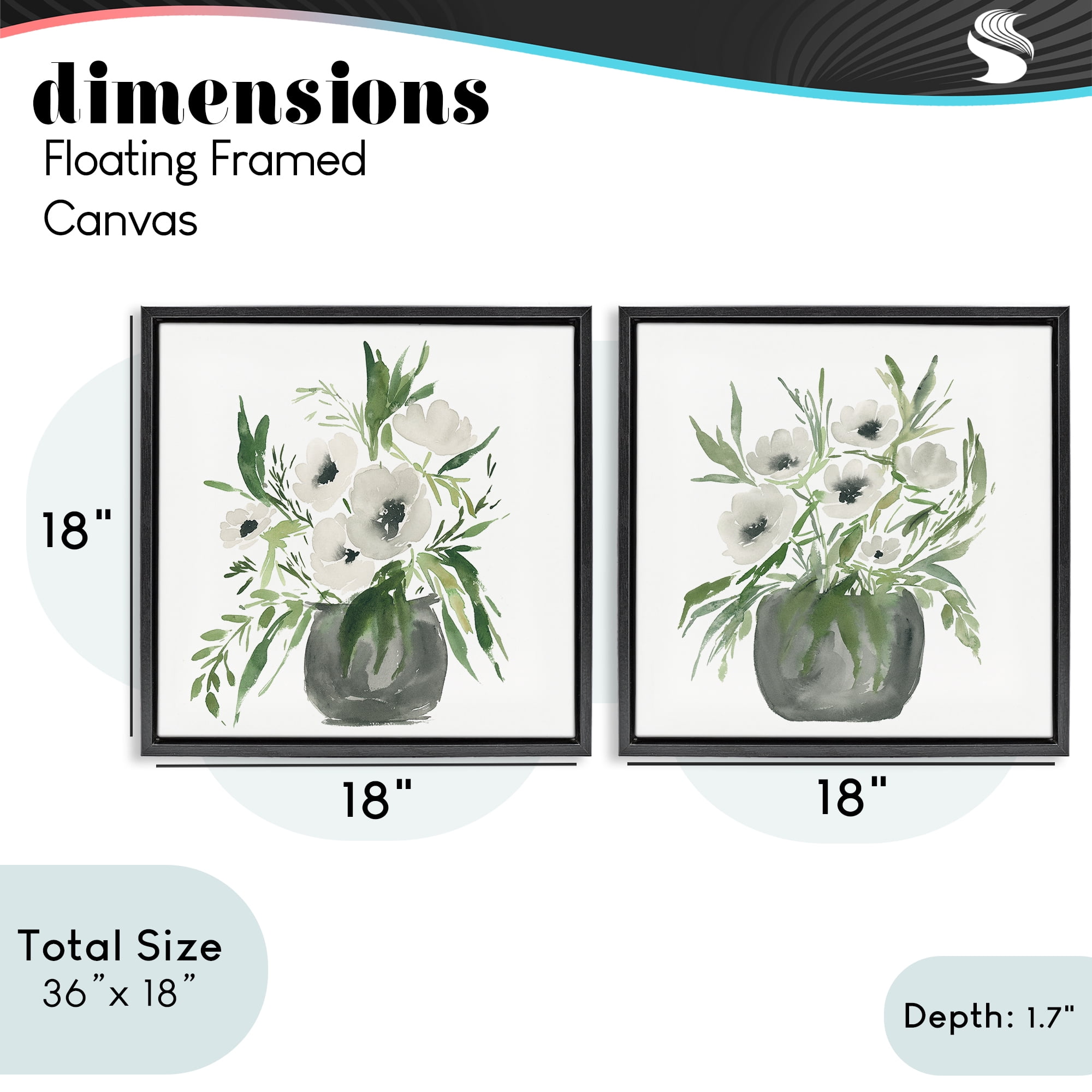 Stupell Industries White Anemone Vases 2 Piece Black Framed Floater Canvas Set, design by Lucille Price