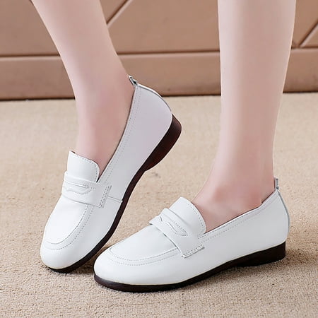 

Cathalem Leisure Women Artificial Leather Solid Color Autumn Thick Sole Flat Slip On Lazy People Casual Comfy Shoes for Women White 7.5