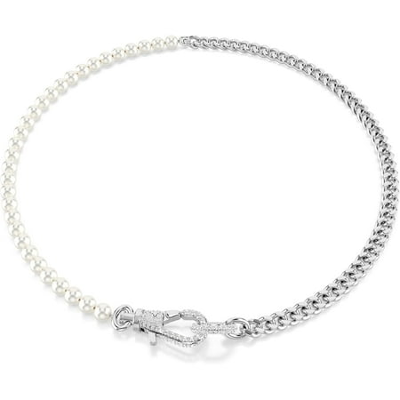 SWAROVSKI Dextera Necklace, Pavé, Crystal Pearl, Clear, Rhodium Finished
