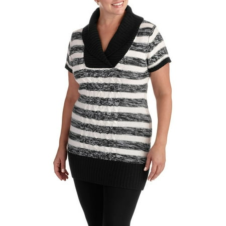 Women's Plus-Size Striped V-neck Sweater Tunic