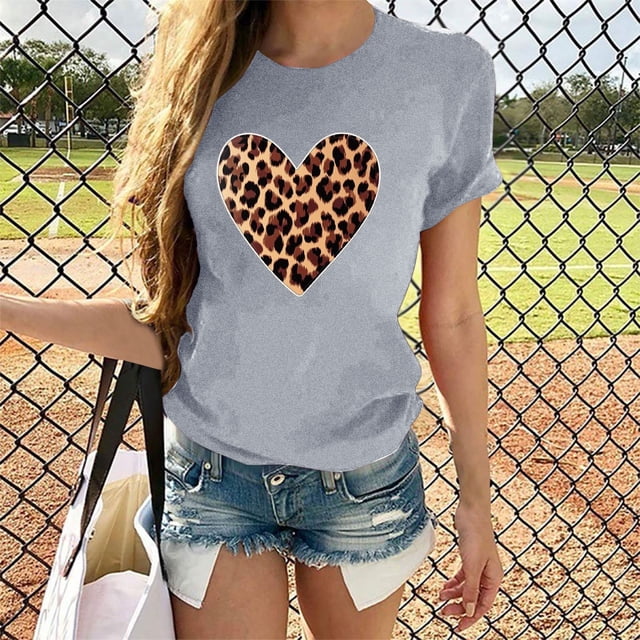Jusqu'à 65 % de Réduction sur les Tunique Basique Décontractée Iumwxz pour Femmes T-Shirts Imprimé Léopard Col Rond Manches Courtes pour Clubs Élégants