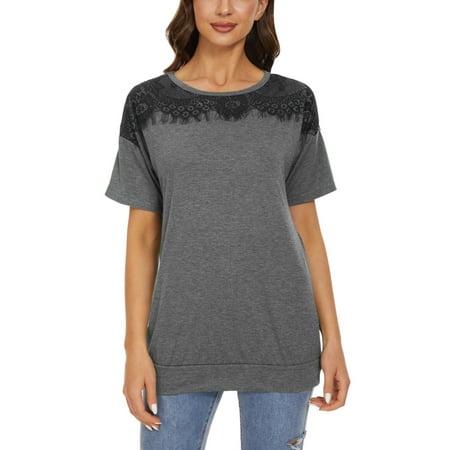 

Summer Tops Of Womens Short Sleeve Round Neck Lace Blouse Loose Shirt T Shirt Quick Dry Tee Shirt Women Womens Long Sleeve Tees Long Sleeve Women Running Short Sleeve Scrub Jackets Womens Graphic Long