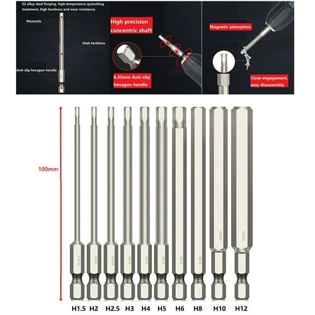 

10Pcs Drill Bit Hex Head Wrench Screwdriver Impact Driver 1/4 inch Shank 100mm