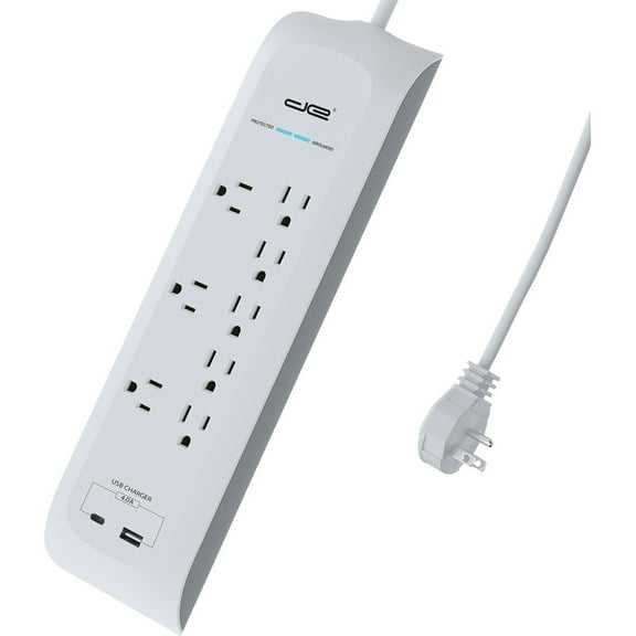 Digital Energy DEE1-1116 8-Outlet USB-A and USB-C Surge Protector Power Strip (White, 6-Foot Cord)