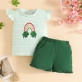 thumbnail image 2 of TOWED22 Toddler Baby Girl Summer Outfits Ruffle Short Sleeve Floral Print Tops Daisy Shorts Cute 2Pcs Toddler Baby Clothes(Green,18-24 M), 2 of 9