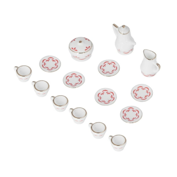 Juego de juguetes para fiesta de té de porcelana, casa de muñecas 1:12, juego de té en miniatura de cerámica en miniatura, juego de tazas de té en miniatura, rendimiento de primer nivel