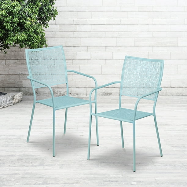 Commercial Grade Sky Blue IndoorOutdoor Steel Patio Arm Chair with