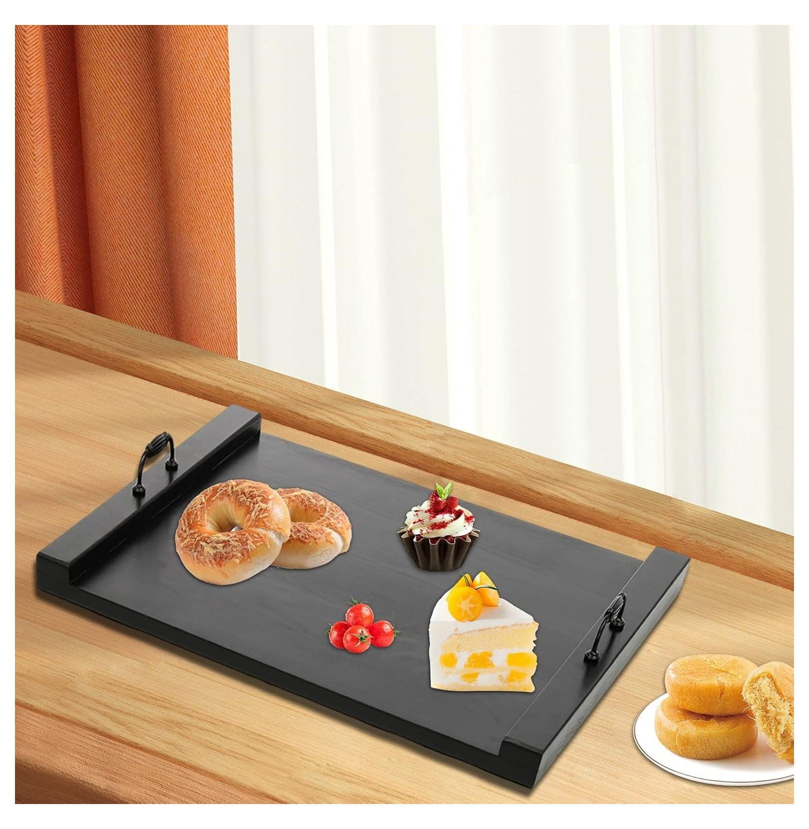 Stove Top Cover Noodle Board, Pine Wood Tray with Handles, 30x22 Inch Kitchen Stove Cover, Thickened Cutting Board, Black