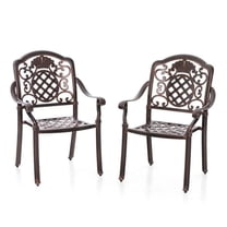 Cast Aluminum Patio Dining Chairs Set of 2, Stackable Metal Armchairs for Outdoor Bistro, Red Copper