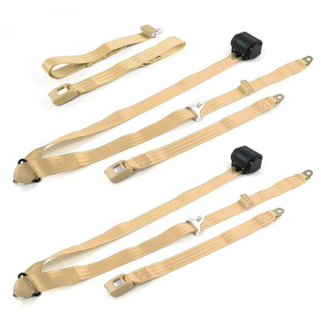 Standard 3 Point Tan Retractable Bench Seat Belt Kit with 3 Belts for 1958 Chevy Impala