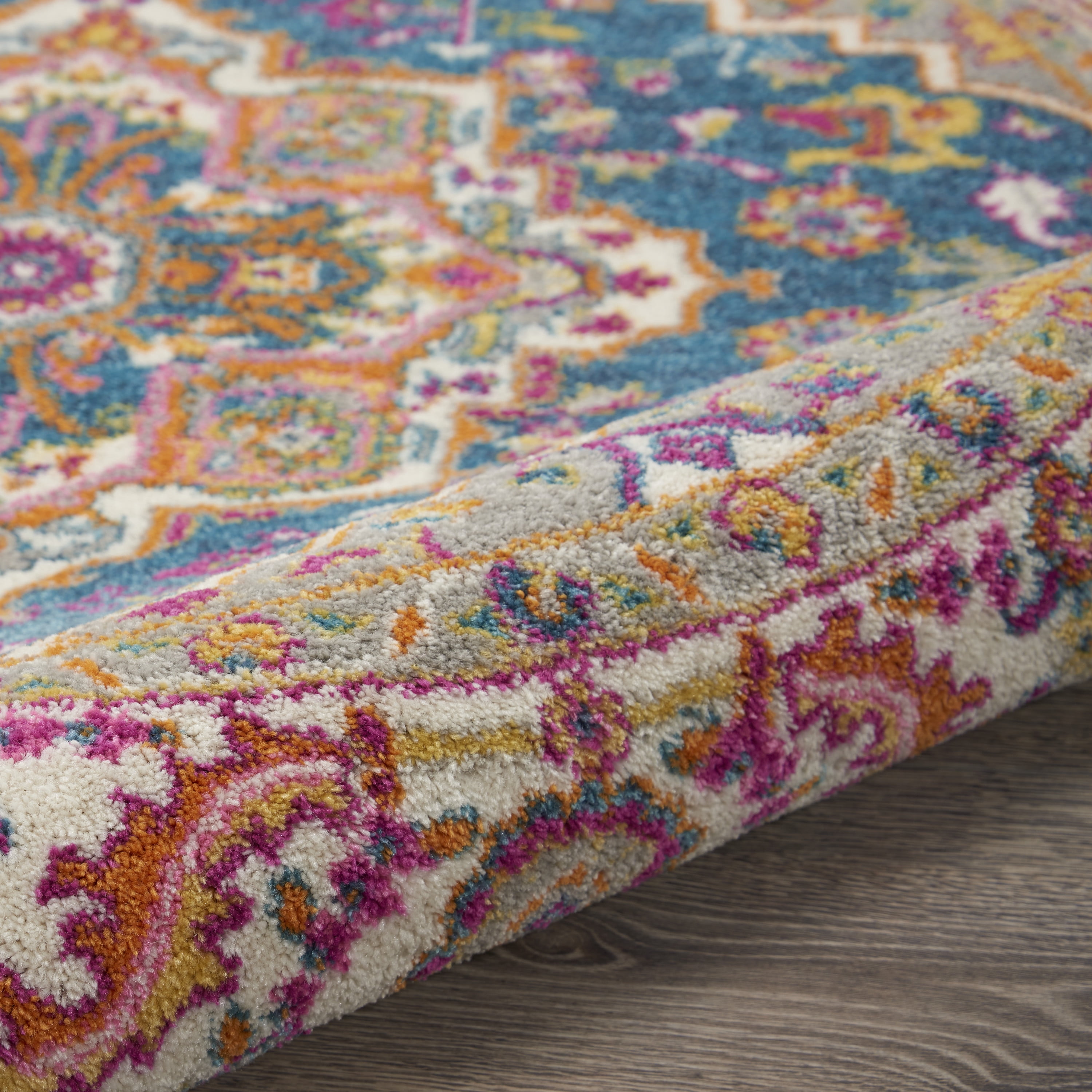 Nourison Passion Teal Multicolor 2'2" x 10' Area Rug, Boho, Transitional, Bed Room, Living Room, Dining Room, Kitchen, , Easy Cleaning, Non Shedding (10' Runner)