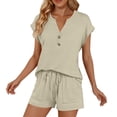 thumbnail image 5 of Hxshgdsn 2 Piece Sets For Women Summer Tops V Neck T Shirts Pocket Shorts Dressy Casual Business Blouses Boho Clothes Beige Xl, 5 of 5