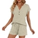 thumbnail image 4 of Camiseta de Manga Corta de Cuello en V de Color Sólido con Pantalones Cortos de Cintura Elástica Bolsillos Casual Lounge, 4 of 5