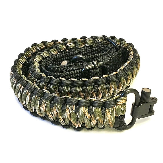 Sirius Survival 2 Point Gun Sling 550 Paracord, Adjustable with Swivel - Green Camo