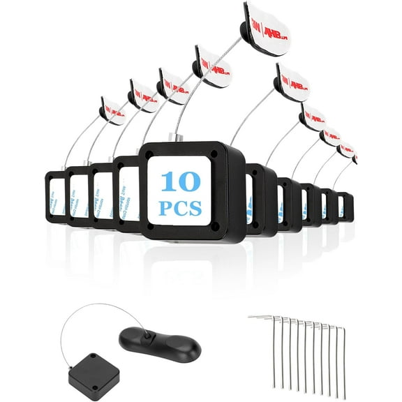 10Pack Remote Control Tether, 6.5 Ft Retractable Safety Lock, Adjustable Strap for TV Remotes, Game Controllers, Tablets - Perfect for Showrooms