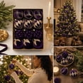 thumbnail image 4 of Flocked Christmas Ball Ornaments Set of 12, Textured Xmas Tree Baubles, Hanging Holiday Decorations for Tree Wreath Home Party Decor - Purple, 4 of 7