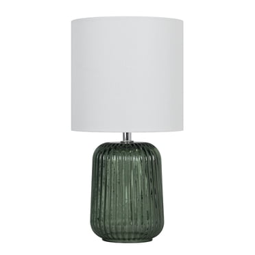 Mainstays Green Glass Table Lamp with White Linen Shade, 12.75 Inch