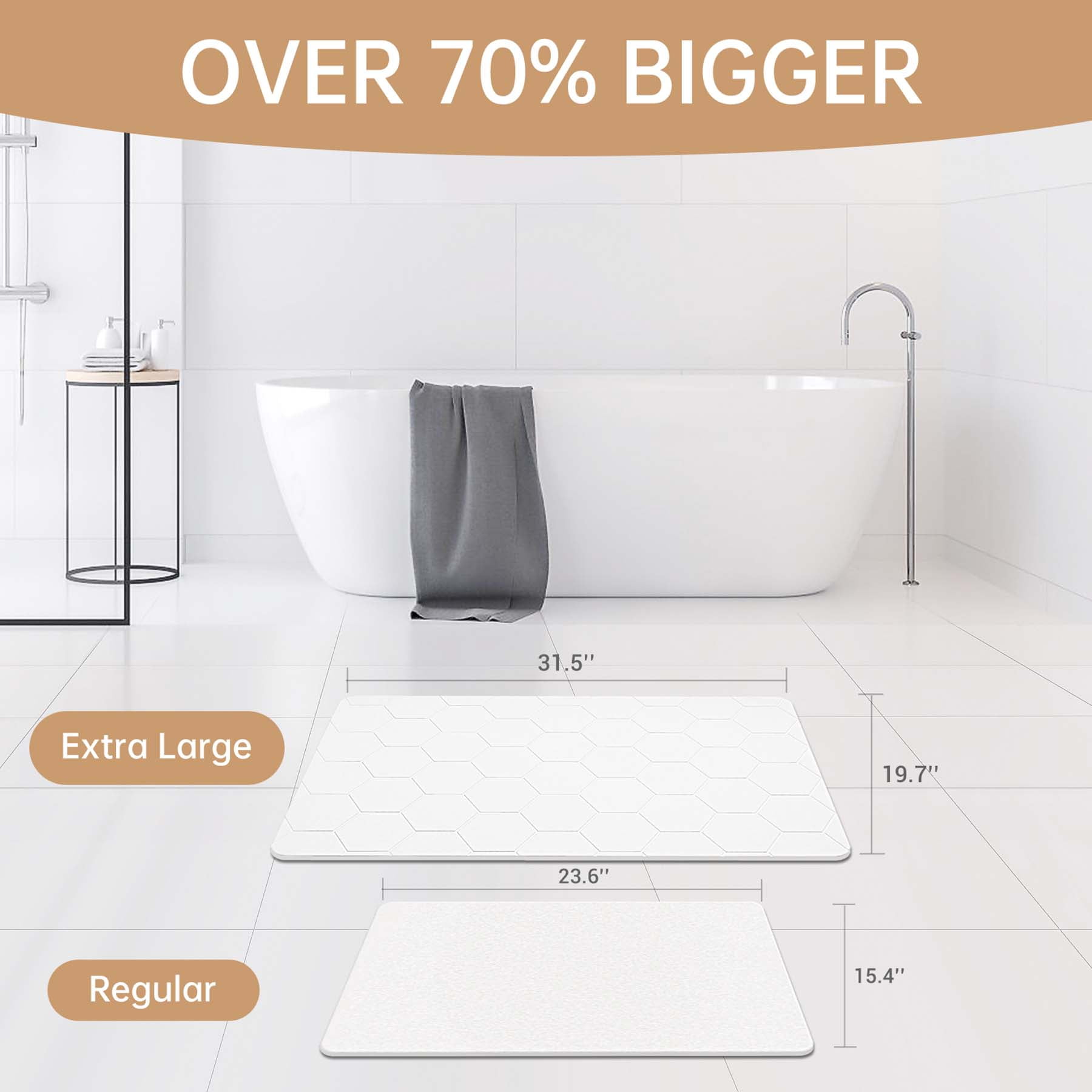 Stone Bath Mat,31.5x19.7Inches Non-slip Diatomaceous Earth Shower Mat Quick Drying Super Absorbent, Easy to Clean