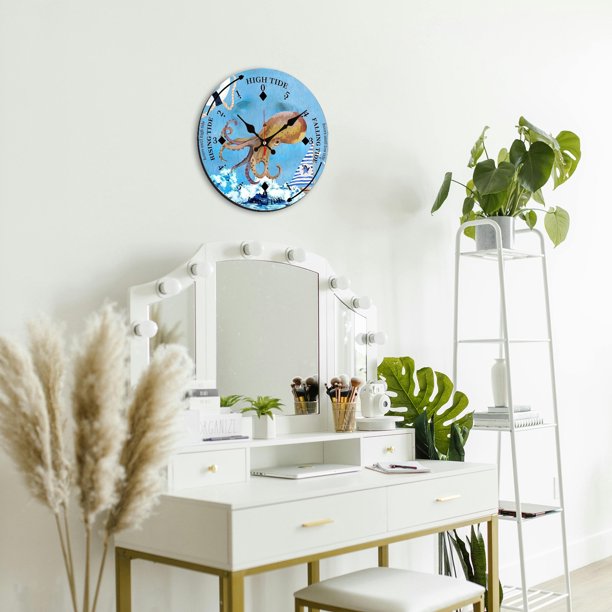 Reloj de pared con animales marinos para salón o dormitorio, con pantalla de 24 horas, tablero de madera densa y diseño moderno y decorativo para colgar.