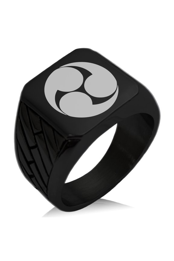 Stainless Steel Kobayakawa Samurai Crest Geometric Pattern Biker Style Polished Ring