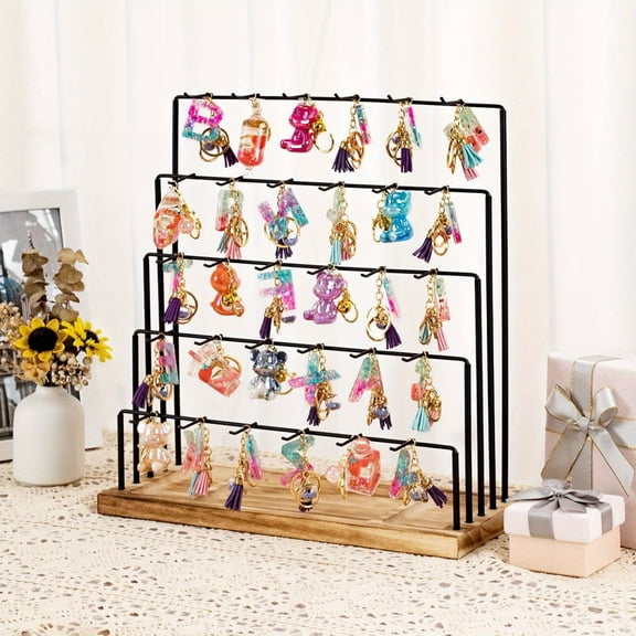 30 Hook Jewelry Display Stand, Metal Jewelry Organizer Tower with Stable Base, Tabletop Necklace Earring Holder for Bracelets Rings Keychains, Elegant Jewelry Storage Gift
