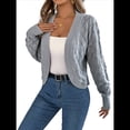 thumbnail image 3 of Suéteres Tipo Cárdigan para Mujer, de Crochet, con Frente Abierto, Chaqueta Corta, para Otoño e Invierno, con Mangas Farol. Gris L, 3 of 10