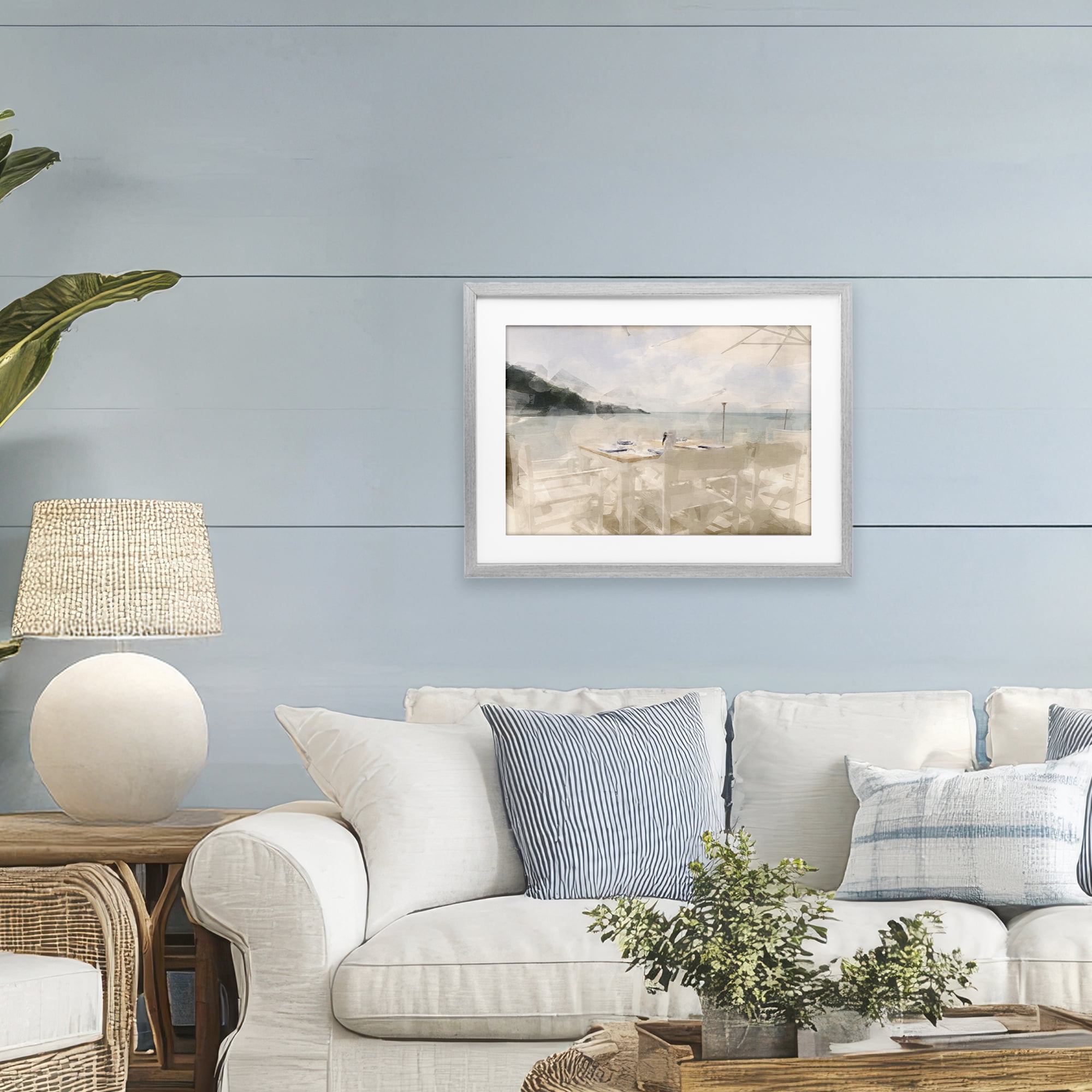 Stupell Industries Table By The Sea Gray Framed Print Under Glass, design by Noah Bay