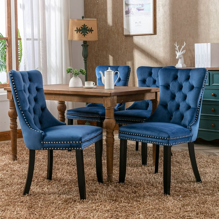 Navy blue wood dining chairs discount